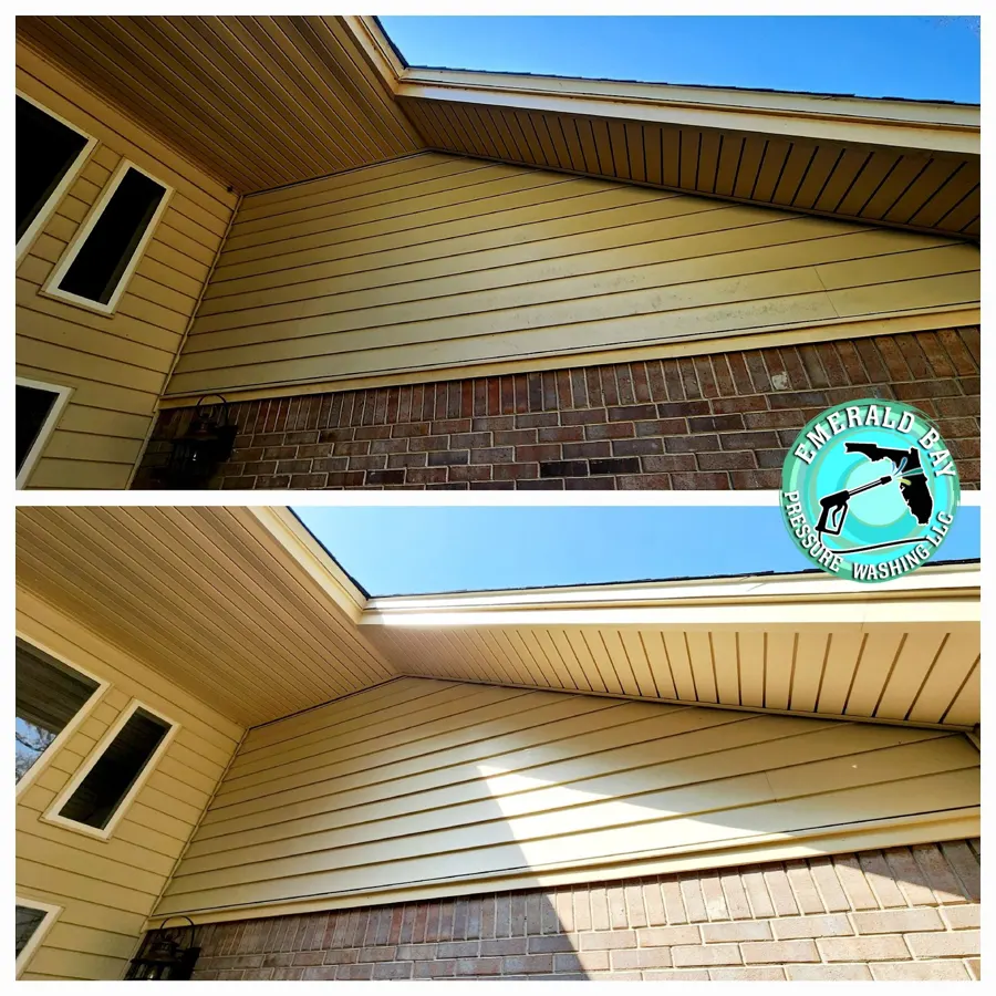 Before and after soffit cleaning